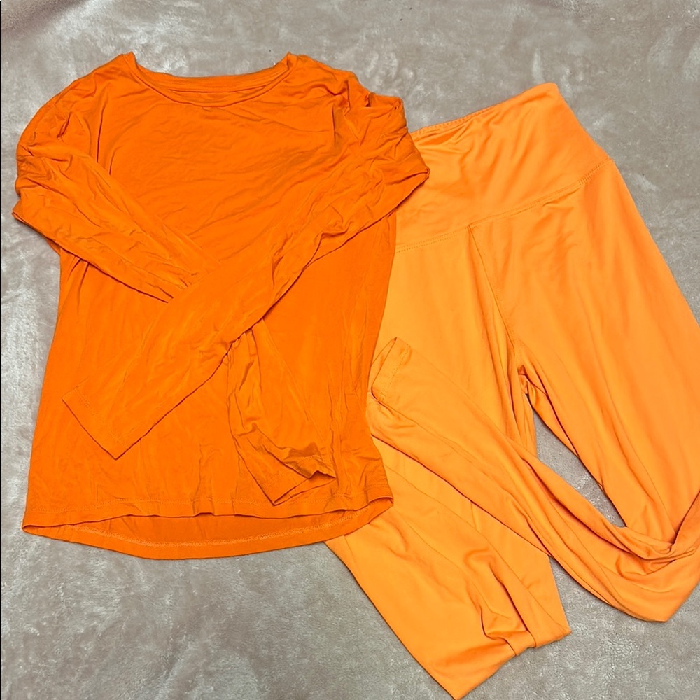 Bright Orange Long Sleeve Top and Leggings Set